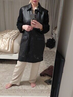 Newport News 100% Leather Mixed Media Coat Black Size 12